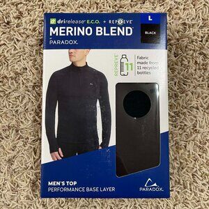 Paradox Men's Merino Wool Blend 1/4 Zip Base Layer Top Black, Size Large (New)